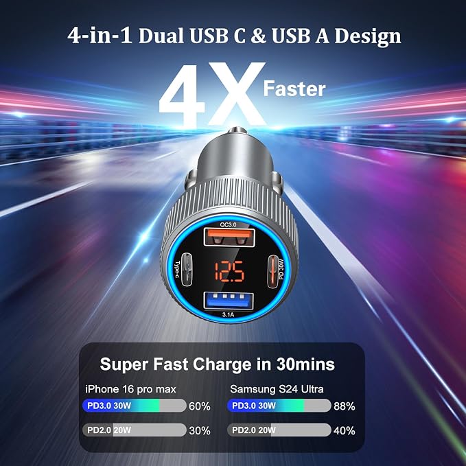 USB C Car Charger 5 Pack, 65W Dual 12V USB C & USB A Car Charger - Image 2