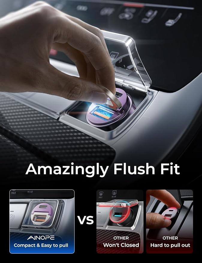 AINOPE 90W Super Fast Car Charger, Invisible USB C 45W Car Charger Fast - Image 5