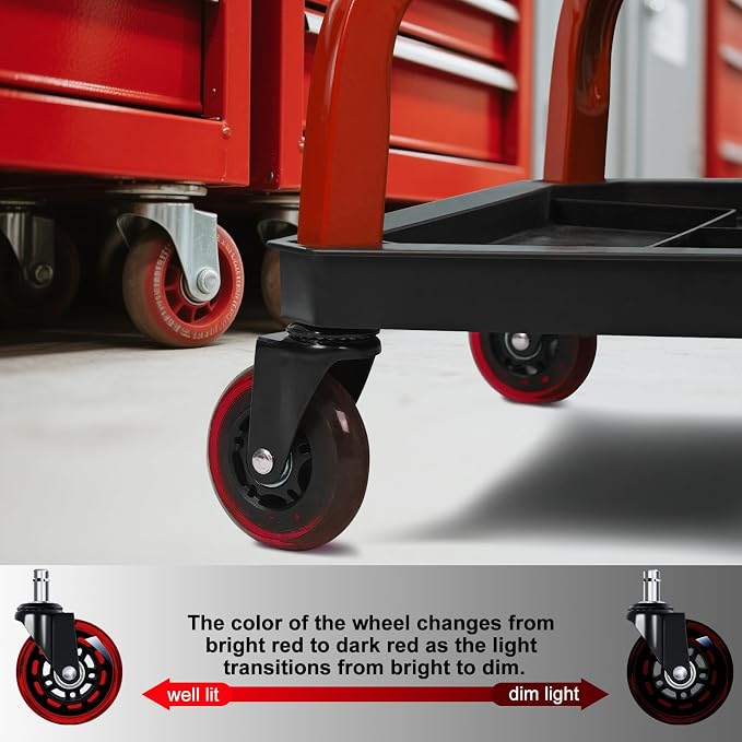 Rolling Stool with Red Wheels, Heavy Duty Garage Work Mechanic Rolling Shop - Image 6
