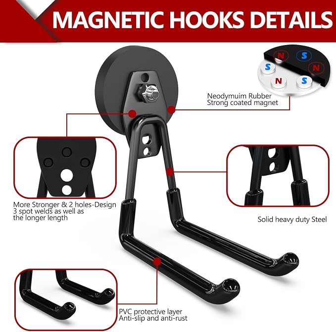 3-H Heavy Duty Magnet Garage Hooks 4 Pack, Extra Large Strong Magnetic Hooks - Image 4