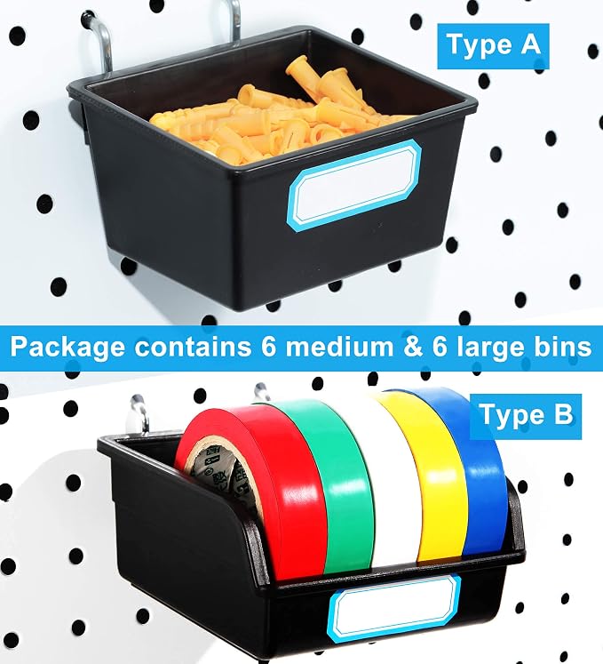 FRIMOONY Pegboard Bins with Hooks and Labels, - Image 3