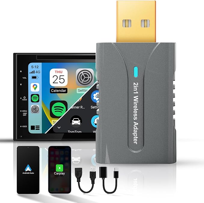2in1 CarPlay Android Auto Wireless Adapter, Mini Car Play Cars Stick, Fast Auto by DYUZOOfficial