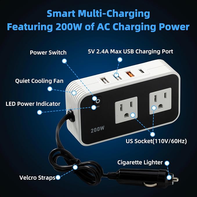 200w Automotive Power Inverter, 5v Dc to 110v Ac Automotive Converter, - Image 2