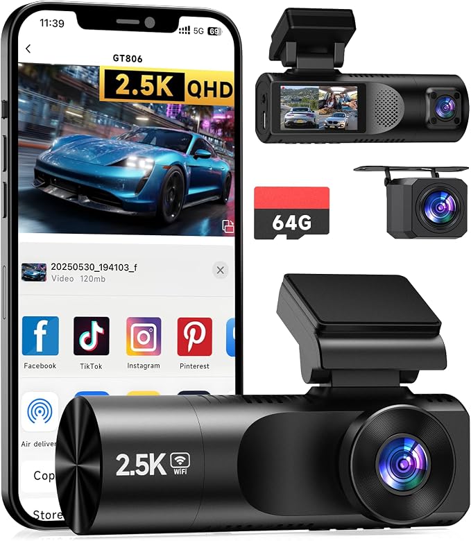 3 Channel Dash Cam, Dash Camera 2.5K Front and Dual 1080P Inside/Rear by Unknown