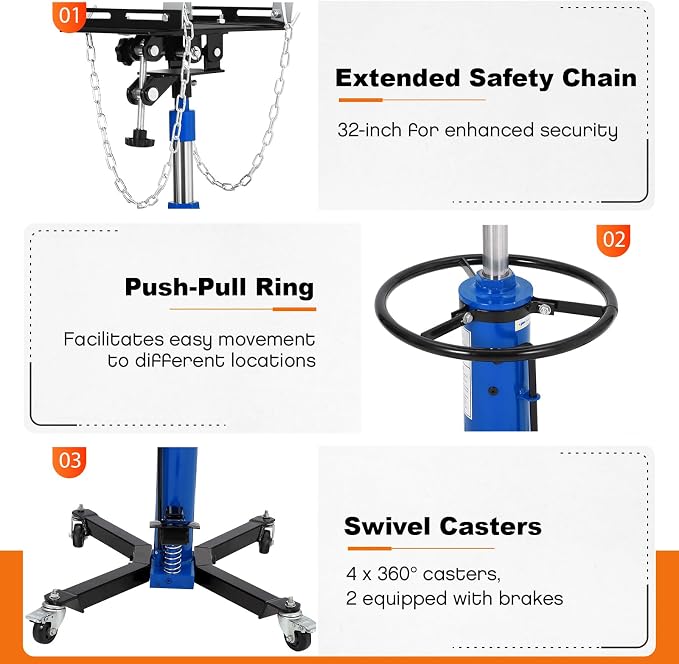 Transmission Jack, 2-Stage Hydraulic Telescopic Jacks, Lifts 34"-68", - Image 4