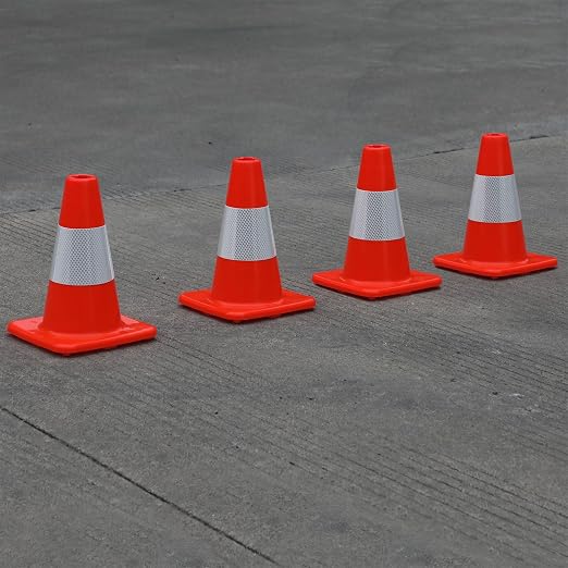 8 Pack All-PVC 1-Piece Traffic Cones, 360° Visible Fluorescent Orange-Red - Image 7