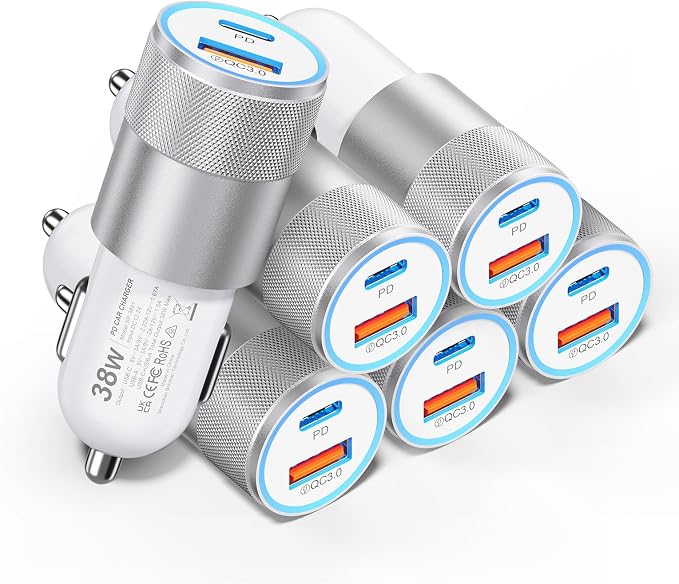Car Charger USB C 6-Pack, Ancekoy 38W Dual Port Cigarette Lighter by Ancekoy