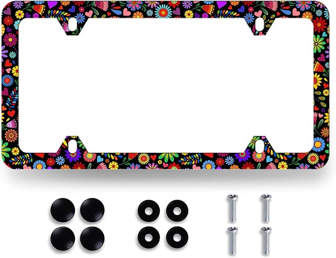 Abstract Flowers License Plate Frame Bright Colorful Art Floral License Plate by RNKATIH