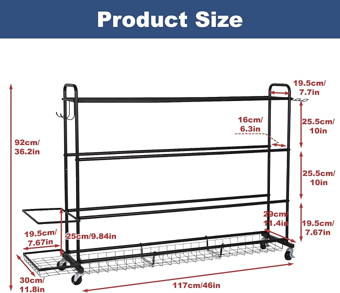 Basketball Rack, Shooting Training Rolling Ball Stand, Garage Organizer - Image 2