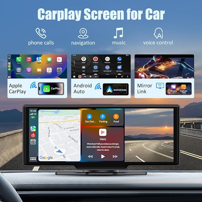 Wireless Carplay Screen, 10.26"Portable Car play & Android Auto Touch Screen - Image 2