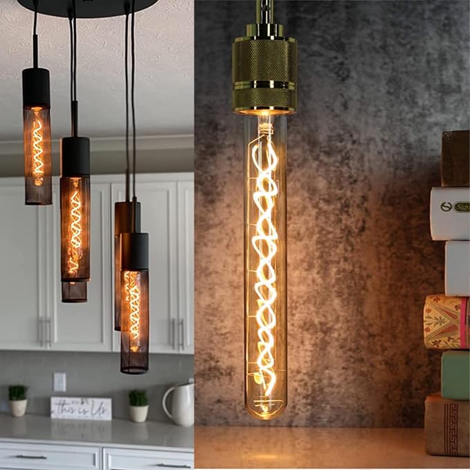 Leools Vintage LED Spiral Filament Bulb T10, 11.8inch Long Tubular Dimmable - Image 4
