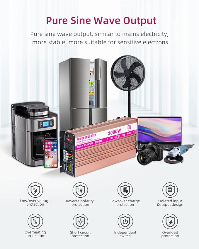CEJIA Power Inverter 3000W Pure sine Wave ac car Inverter Peak 6000watt 12V DC - Image 6