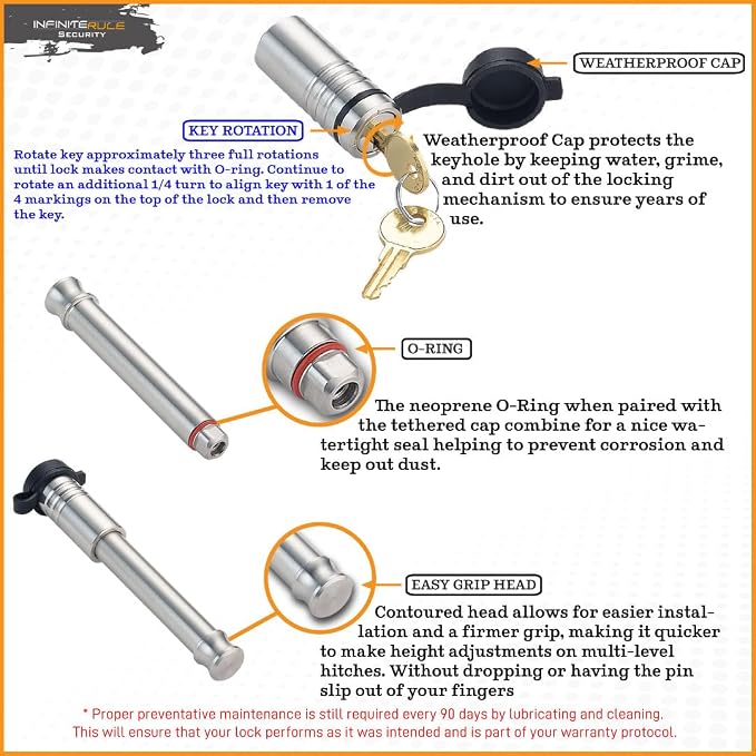 2" & 2.5" Receiver Lock, Heavy Duty Hitch Lock Pin, American Made In USA - Image 5