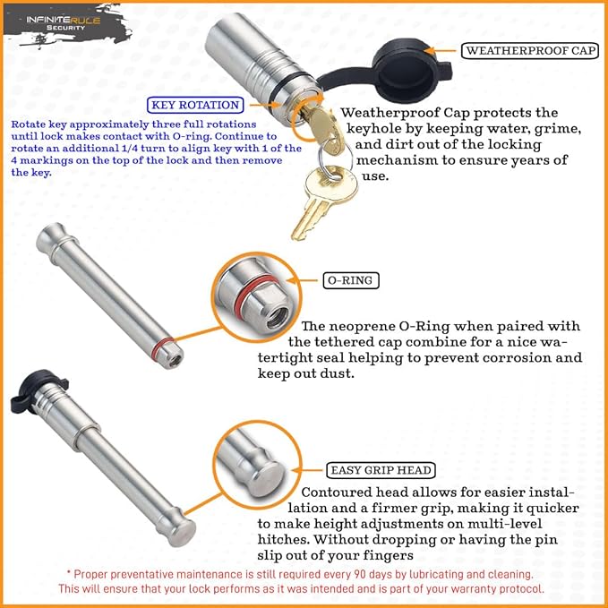 61673 | 3 Pack, Keyed Alike, Receiver Locks - Image 5