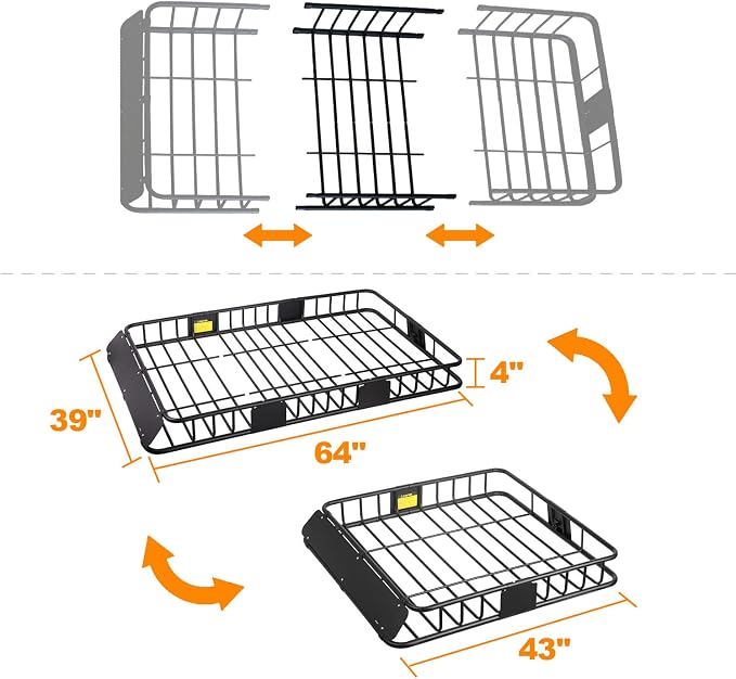 XCAR 64"x 39"x 4" Universal Roof Rack Basket Black - Image 3