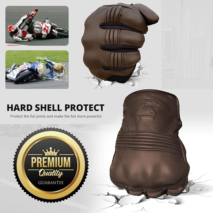 Leather Motorcycle Gloves for Men and Women | Touchscreen | Full Finger | - Image 3