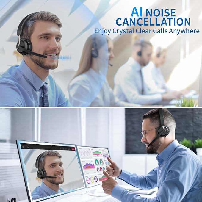 Wireless Headset with Mic for Work, Wireless Headphone with Voice Assistant for - Image 5