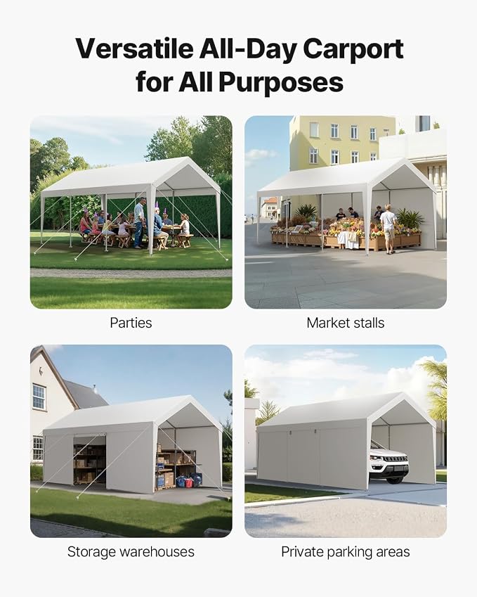 VEVOR Carport, 12 x 20 FT Outdoor Car Canopy, Potable Carport - Image 3