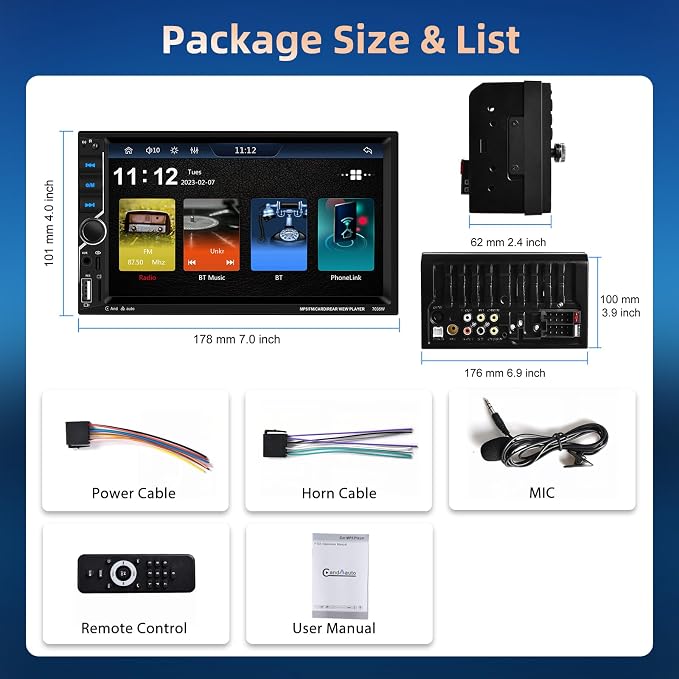 Podofo Wireless Carplay Car Stereo, 7 Inch Double Din Touchscreen Car Radio - Image 8