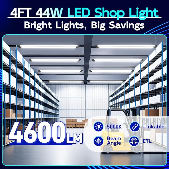hykolity 4 Pack Linkable LED Shop Light, 4FT 44W, 5000K Daylight, Plug-in - Image 2