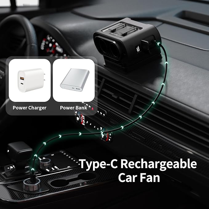 Socool Portable Car Fan - 14500mAh Rechargeable Battery Opearated - Image 7