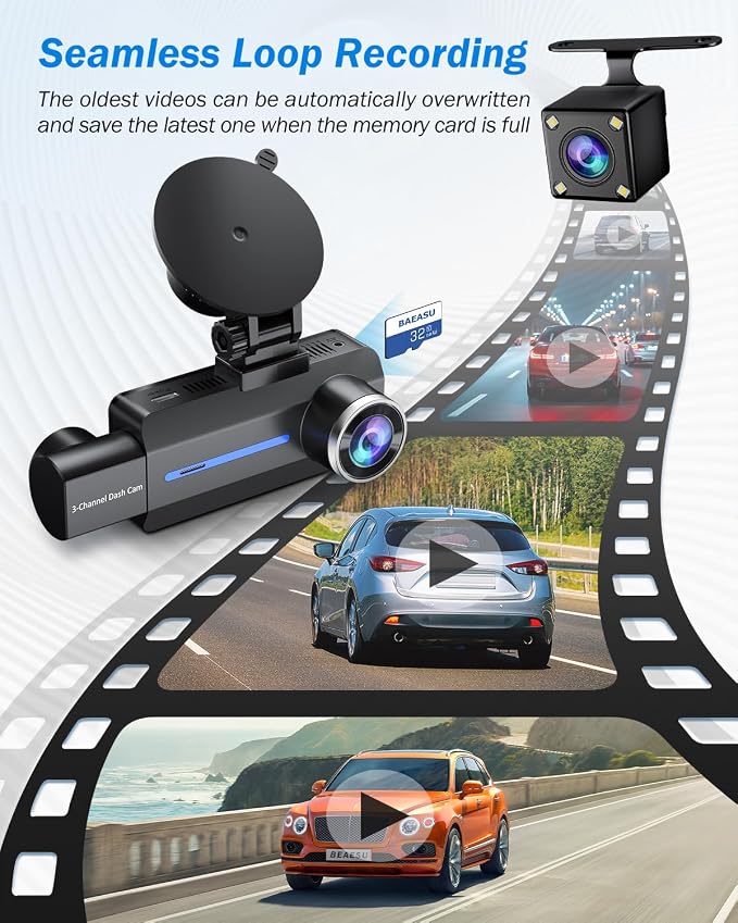 Dash Cam Front and Rear 2.5K/1440P, 3 Channel Dash Camera - Image 5