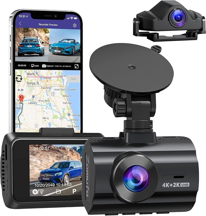 4K Dash Cam Front and Rear, Car Dash Camera Built-in WiFi GPS, Free 64GB Card by LAMONKE