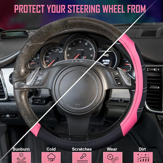 CAR PASS Line Rider Microfiber 14 Inch Leather Sporty Steering Wheel Cover - Image 3