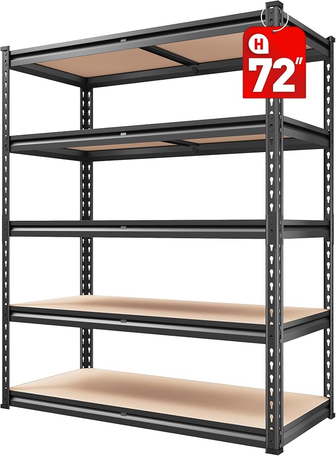 REIBII 2000LBS Garage Shelving Heavy Duty Storage Shelves 72" H Metal Shelving by REIBII