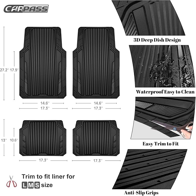 CAR PASS Heavy Duty Sporty Rubber Car Mats, Deep Dish All Weather Car Floor - Image 4