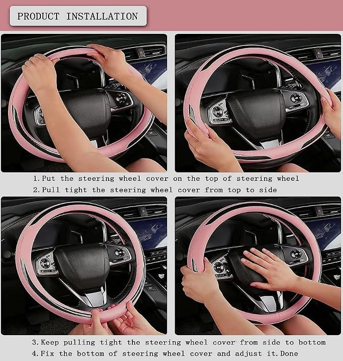New Leather Car Steering Wheel Cover, Non-Slip Car Wheel Cover Protector - Image 6