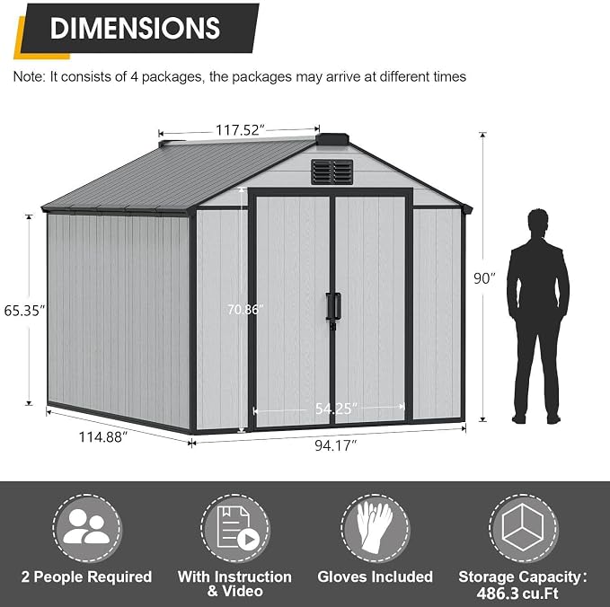 8 x 10 FT Plastic Tool Shed, All-Weather Outdoor Garden Tool Shed - Image 2