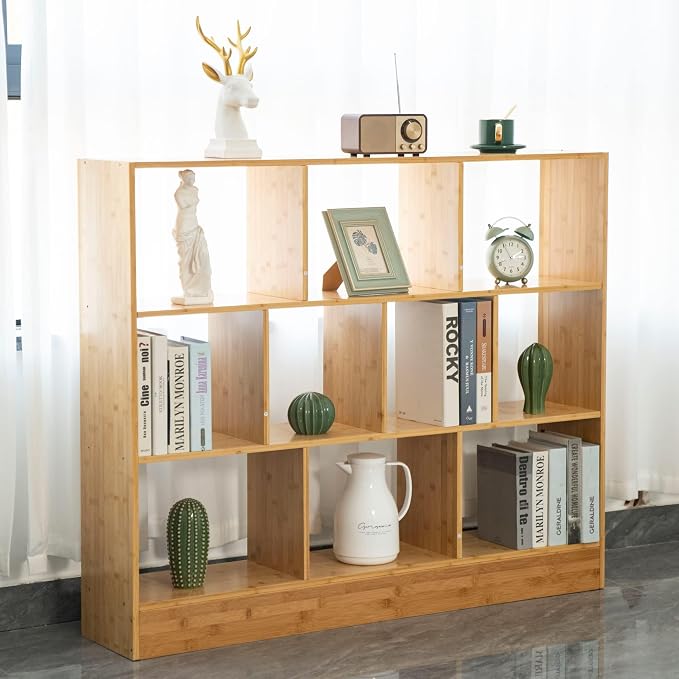 Maydear 47.24” Bamboo Bookshelf, 10 Cube Bookshelf - Image 9