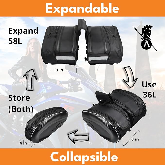 Motorcycle Saddlebags, 36L-58L Expandable Capacity, Motorcycle Panniers - Image 2