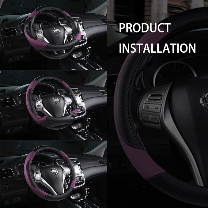 Leather Car Steering Wheel Cover, Non-Slip Car Wheel Cover Protector Breathable - Image 7