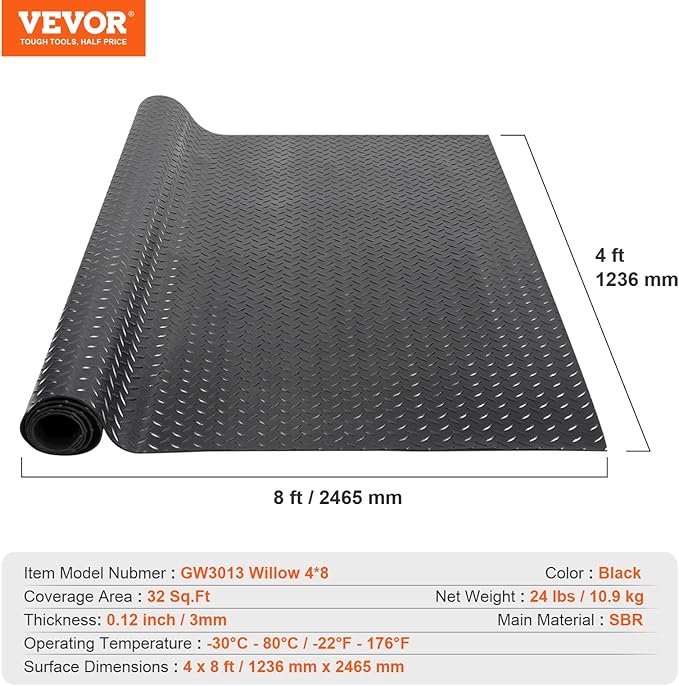 VEVOR Diamond-Plate Flooring Roll, SBR Rubber Mat, Gym & Garage Industry - Image 7