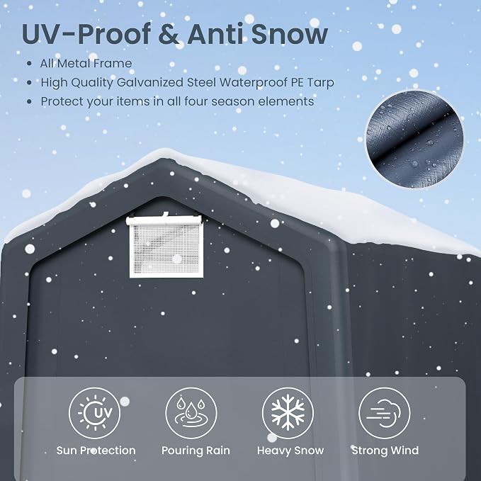 PHI VILLA 6'x10'x7' Outdoor Portable Storage Shelter Shed Garage - Image 3