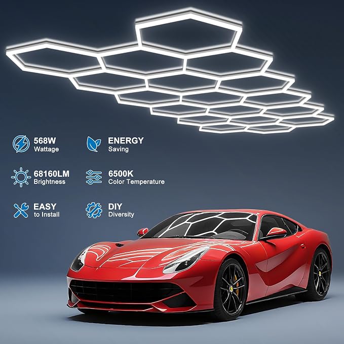 BRILLIHOOD Hexagon Garage Lights, LED Car Detailing Lighting, 6500K Super Bright - Image 3