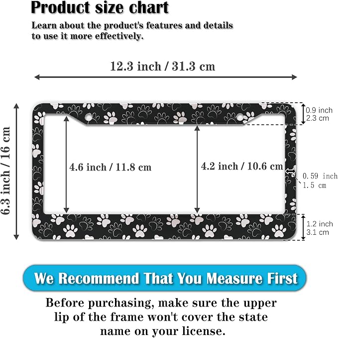 License Plate Holder Black and White License Plate Frames Black White Dog Cat - Image 2