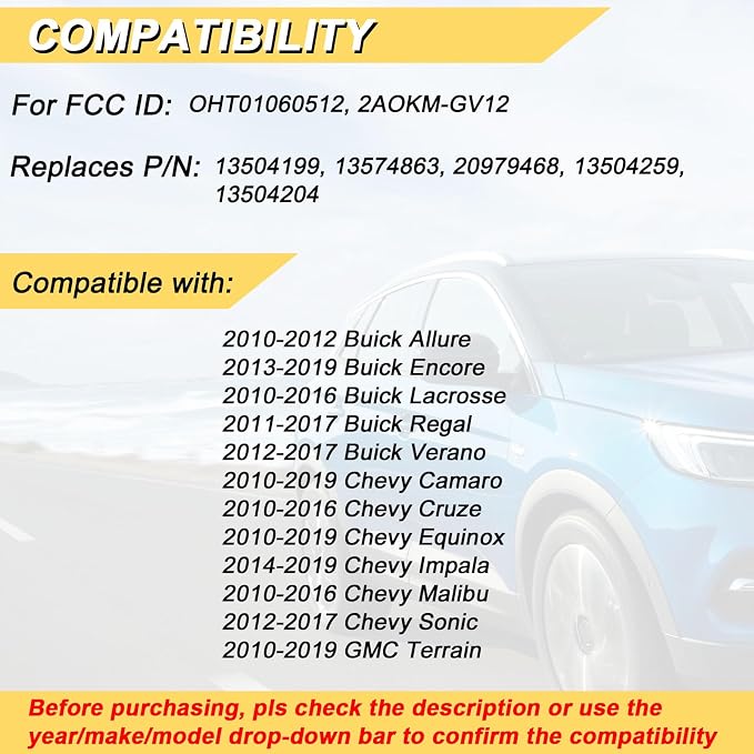 Key Fob Replacement for 2014-2019 Buick Encore/ 10-12 Allure/ 10-16 Lacrosse/ - Image 2