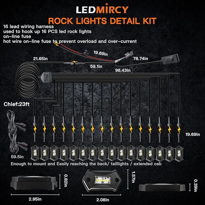 White Rock Lights, LEDMIRCY R3 Pure White LED Rock Lights Kit 16PCS - Image 6