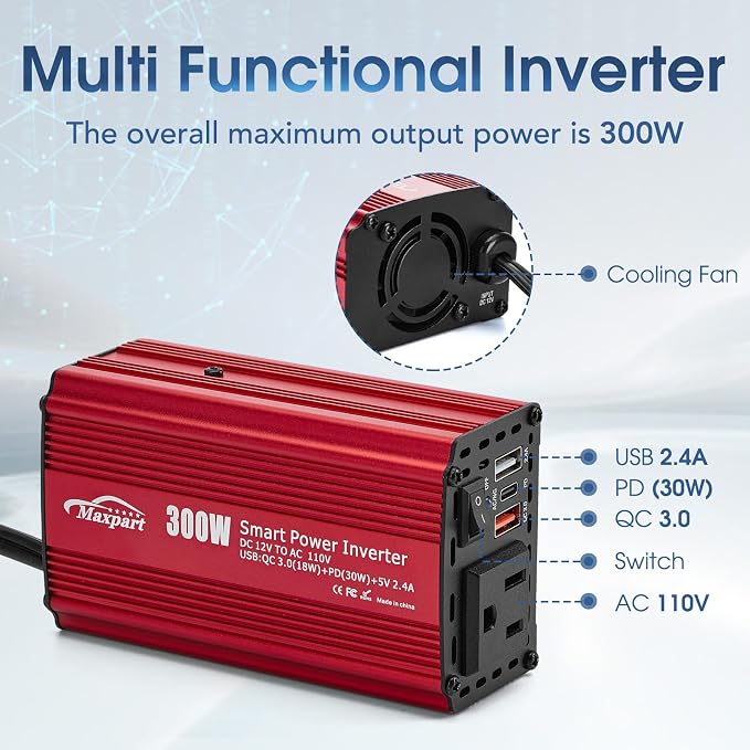 300W Car Power Inverter, 12V DC to 110V AC Inverter Converter - Image 6