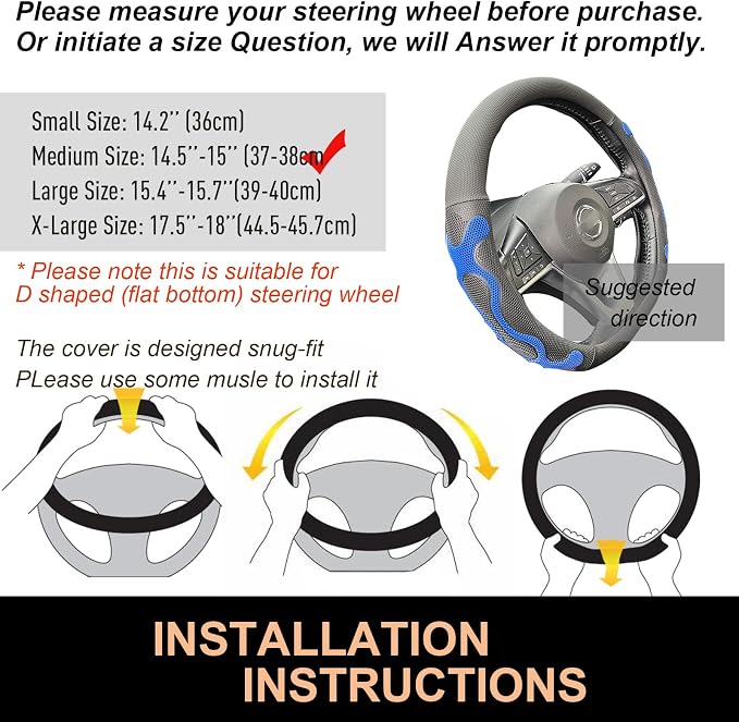 PINCTROT D Shaped Comfy Grip Steering Wheel Cover, Anti-Slip Design, Flat - Image 6