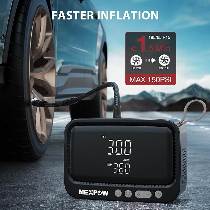 NEXPOW Tire Inflator Portable Air Compressor, 150 PSI Cordless Air Pump - Image 2