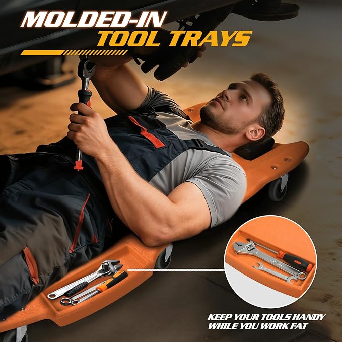 Magshion Mechanic Creeper with Padded Headrest & Tool Trays – 440 lbs Capacity - Image 4