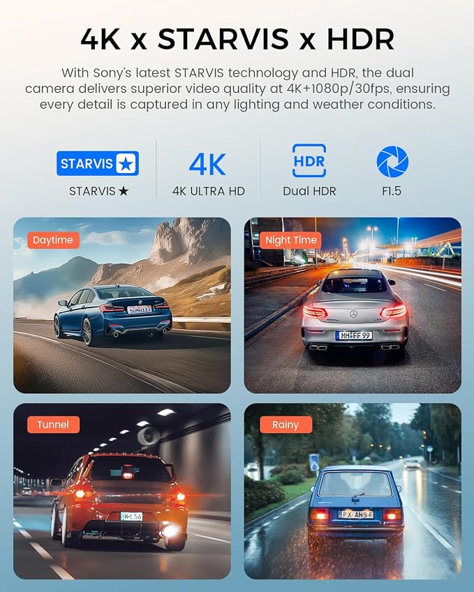 COOLCRAZY 4K Dash Cam Front and Rear - Image 4