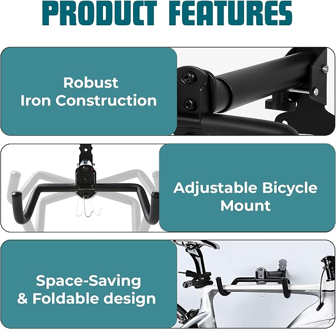 Bike Wall Mount, 1 Pack Bike Hanger, Foldable Bicycle Storage Horizontal Rack - Image 4