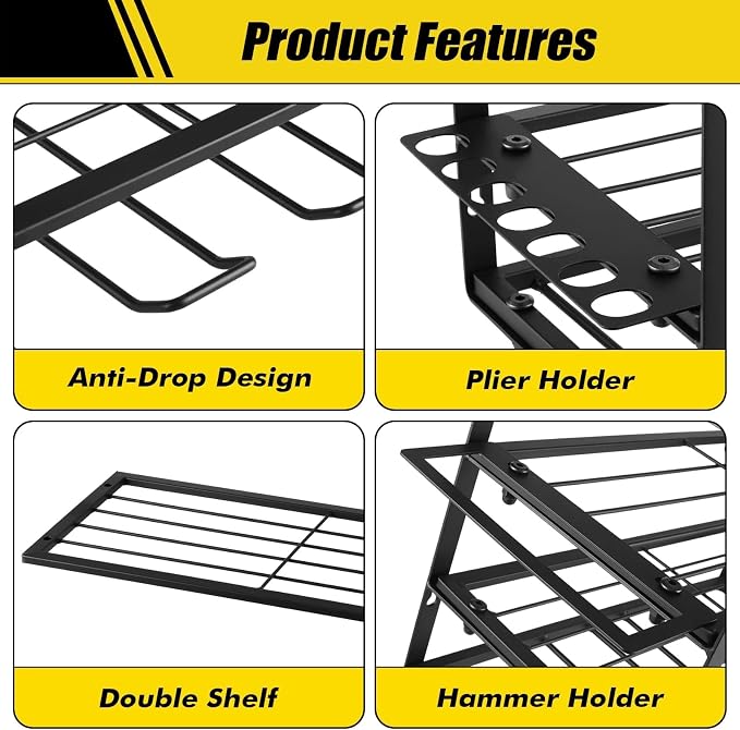 4 Layers Power Tool Organizer Wall Mount, Garage Wall Shelving, 4 Drill Holder - Image 8