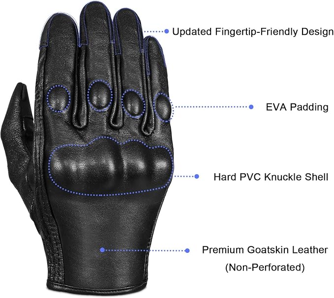 Superbike Full Finger Goat Skin Leather Touchscreen Motorcycle Gloves - Image 2