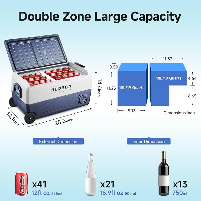 BODEGACOOLER 12 Volt Car Refrigerator, 38 Quart Portable Freezer Fridge - Image 2